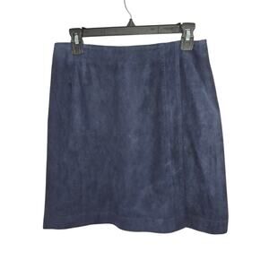 NWT! Emanuel Ungaro Designer Blue 100% Goat Suede High Waist Mini Skirt Size 8